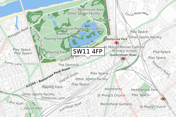 SW11 4FP map - small scale - OS Open Zoomstack (Ordnance Survey)