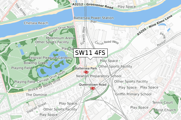 SW11 4FS map - small scale - OS Open Zoomstack (Ordnance Survey)