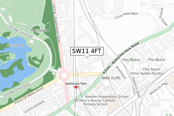 SW11 4FT map - large scale - OS Open Zoomstack (Ordnance Survey)