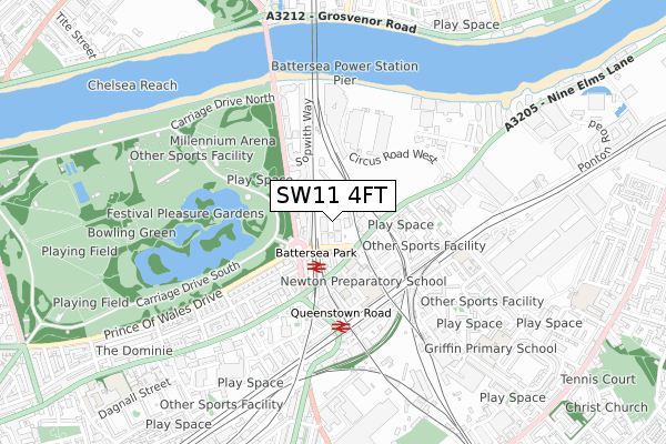 SW11 4FT map - small scale - OS Open Zoomstack (Ordnance Survey)