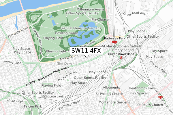 SW11 4FX map - small scale - OS Open Zoomstack (Ordnance Survey)