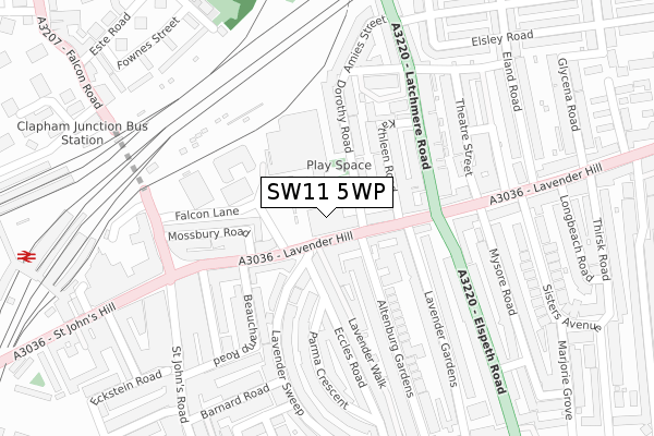 SW11 5WP map - large scale - OS Open Zoomstack (Ordnance Survey)