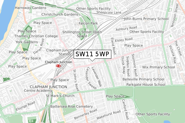 SW11 5WP map - small scale - OS Open Zoomstack (Ordnance Survey)