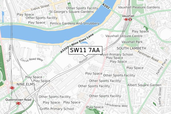 SW11 7AA map - small scale - OS Open Zoomstack (Ordnance Survey)