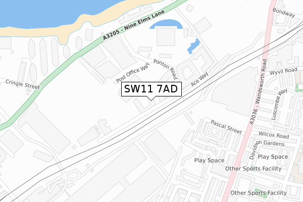 SW11 7AD map - large scale - OS Open Zoomstack (Ordnance Survey)