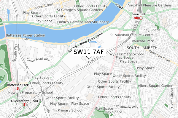 SW11 7AF map - small scale - OS Open Zoomstack (Ordnance Survey)