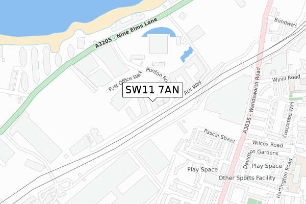 SW11 7AN map - large scale - OS Open Zoomstack (Ordnance Survey)