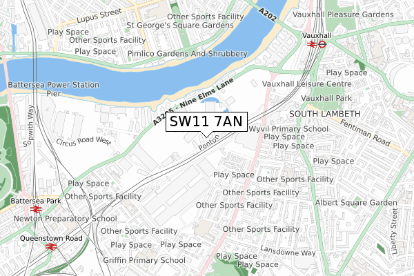 SW11 7AN map - small scale - OS Open Zoomstack (Ordnance Survey)