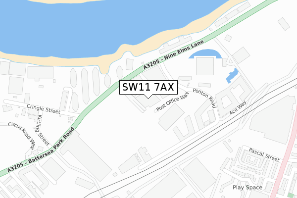 SW11 7AX map - large scale - OS Open Zoomstack (Ordnance Survey)