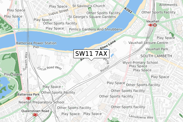 SW11 7AX map - small scale - OS Open Zoomstack (Ordnance Survey)