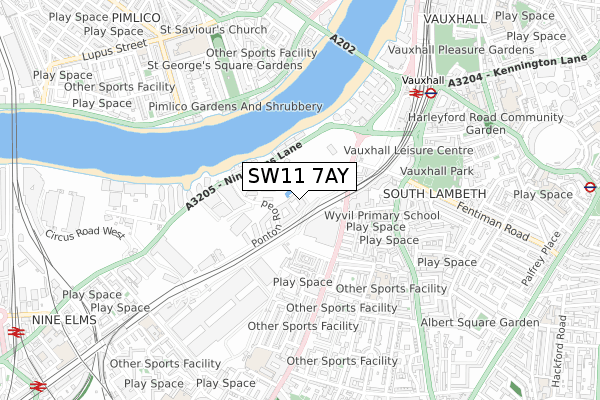 SW11 7AY map - small scale - OS Open Zoomstack (Ordnance Survey)