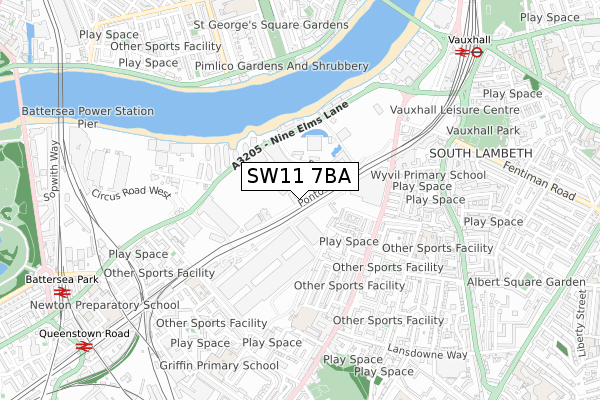 SW11 7BA map - small scale - OS Open Zoomstack (Ordnance Survey)