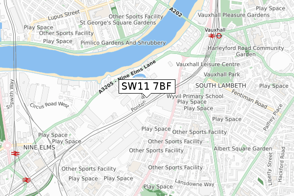 SW11 7BF map - small scale - OS Open Zoomstack (Ordnance Survey)