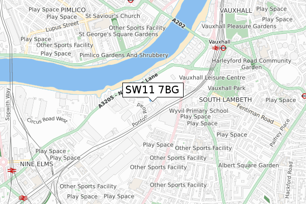 SW11 7BG map - small scale - OS Open Zoomstack (Ordnance Survey)