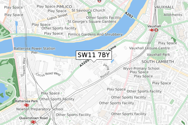 SW11 7BY map - small scale - OS Open Zoomstack (Ordnance Survey)