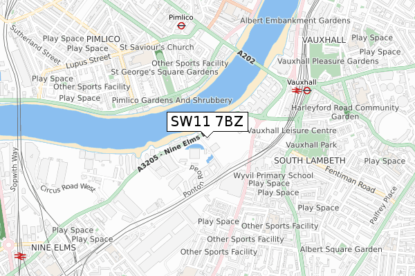 SW11 7BZ map - small scale - OS Open Zoomstack (Ordnance Survey)