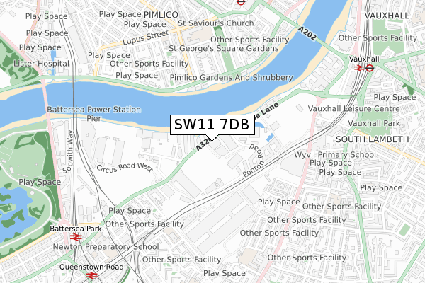 SW11 7DB map - small scale - OS Open Zoomstack (Ordnance Survey)