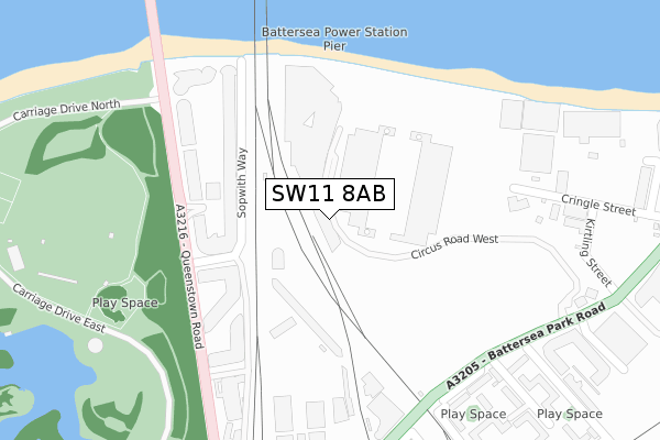 SW11 8AB map - large scale - OS Open Zoomstack (Ordnance Survey)