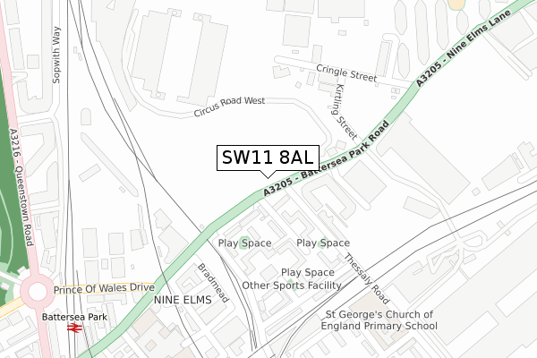 SW11 8AL map - large scale - OS Open Zoomstack (Ordnance Survey)