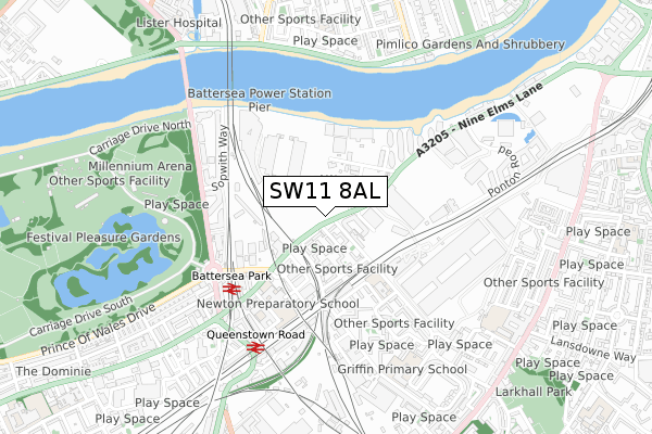 SW11 8AL map - small scale - OS Open Zoomstack (Ordnance Survey)