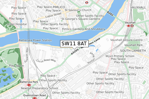 SW11 8AT map - small scale - OS Open Zoomstack (Ordnance Survey)