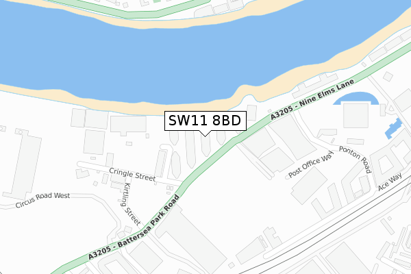 SW11 8BD map - large scale - OS Open Zoomstack (Ordnance Survey)