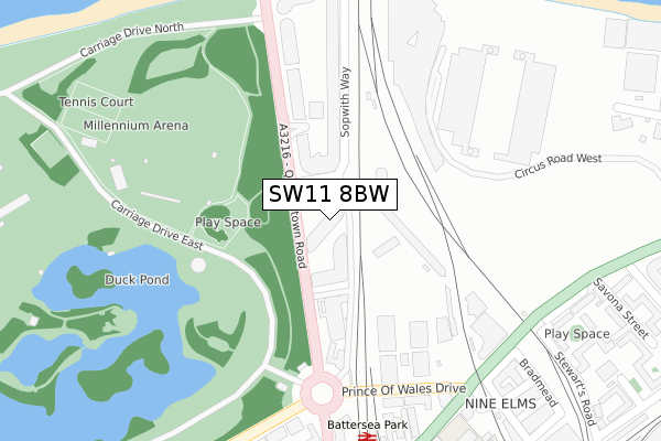 SW11 8BW map - large scale - OS Open Zoomstack (Ordnance Survey)