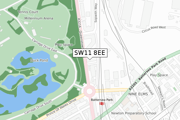 SW11 8EE map - large scale - OS Open Zoomstack (Ordnance Survey)