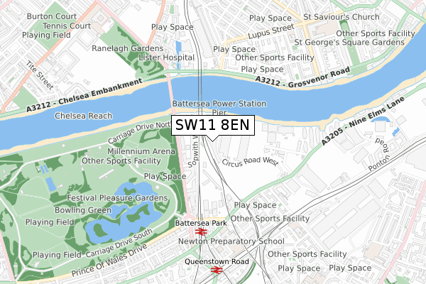 SW11 8EN map - small scale - OS Open Zoomstack (Ordnance Survey)