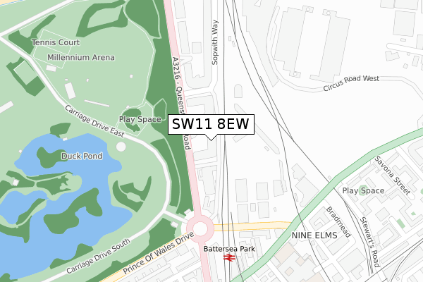 SW11 8EW map - large scale - OS Open Zoomstack (Ordnance Survey)