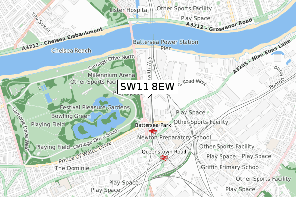 SW11 8EW map - small scale - OS Open Zoomstack (Ordnance Survey)