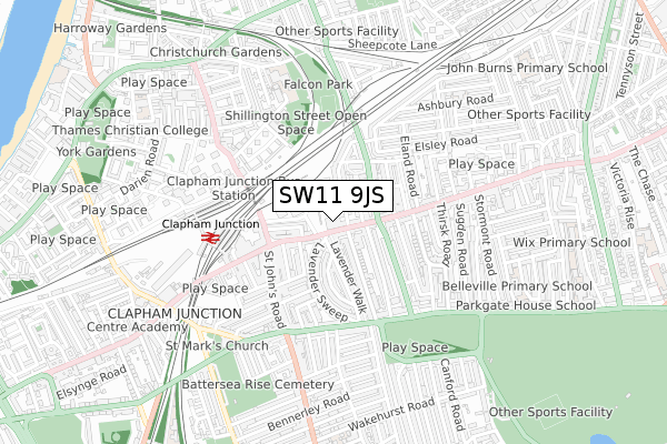 SW11 9JS map - small scale - OS Open Zoomstack (Ordnance Survey)