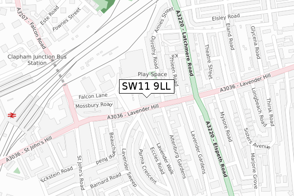 SW11 9LL map - large scale - OS Open Zoomstack (Ordnance Survey)