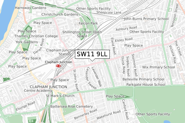 SW11 9LL map - small scale - OS Open Zoomstack (Ordnance Survey)