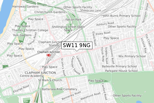 SW11 9NG map - small scale - OS Open Zoomstack (Ordnance Survey)