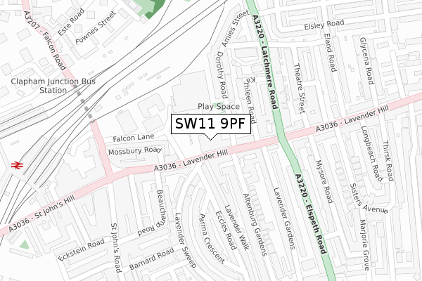 SW11 9PF map - large scale - OS Open Zoomstack (Ordnance Survey)