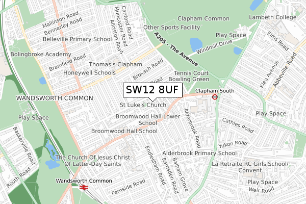 SW12 8UF map - small scale - OS Open Zoomstack (Ordnance Survey)