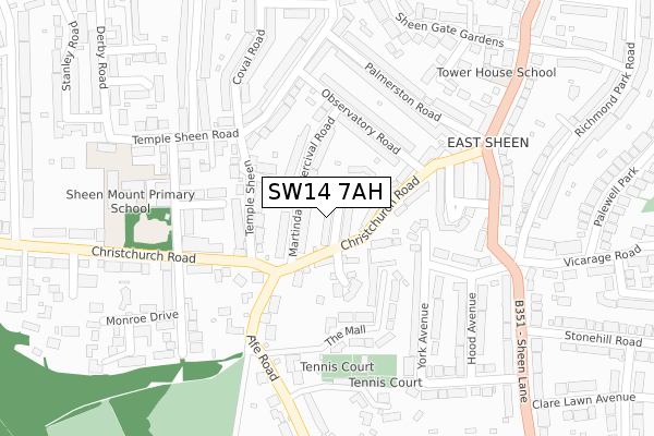 SW14 7AH map - large scale - OS Open Zoomstack (Ordnance Survey)