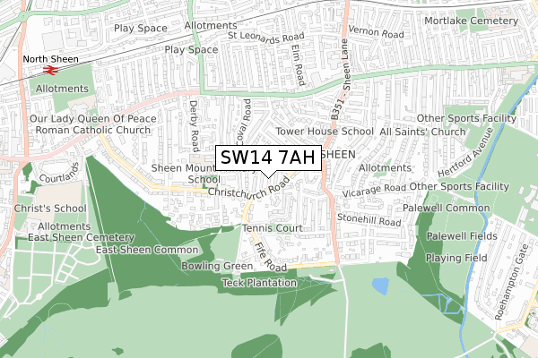 SW14 7AH map - small scale - OS Open Zoomstack (Ordnance Survey)