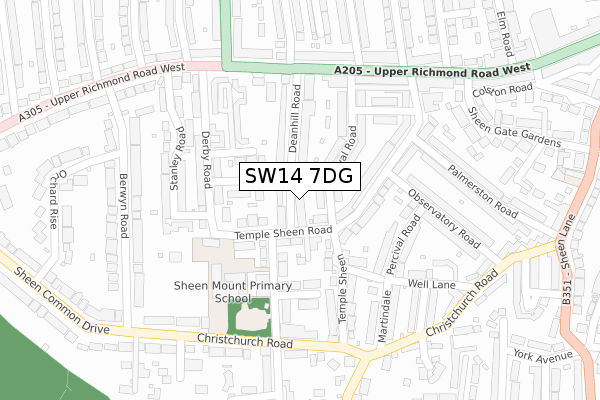 SW14 7DG map - large scale - OS Open Zoomstack (Ordnance Survey)