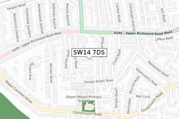 SW14 7DS map - large scale - OS Open Zoomstack (Ordnance Survey)