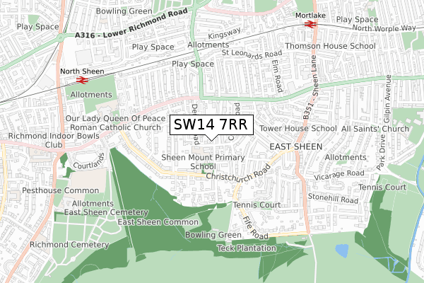 SW14 7RR map - small scale - OS Open Zoomstack (Ordnance Survey)