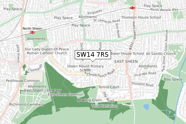 SW14 7RS map - small scale - OS Open Zoomstack (Ordnance Survey)