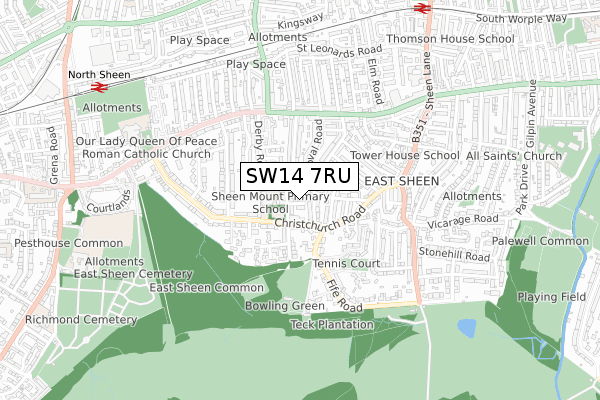 SW14 7RU map - small scale - OS Open Zoomstack (Ordnance Survey)