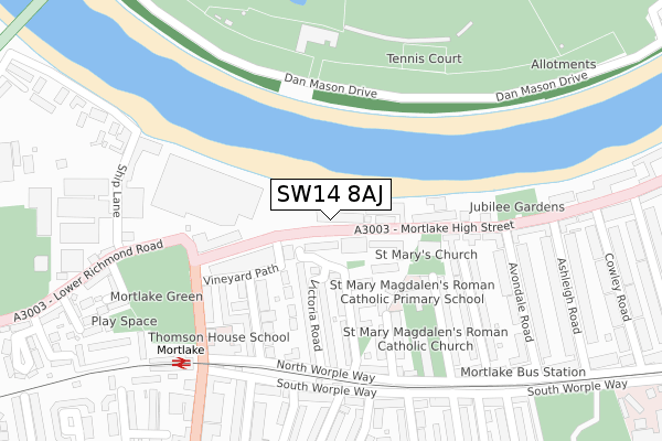 SW14 8AJ map - large scale - OS Open Zoomstack (Ordnance Survey)