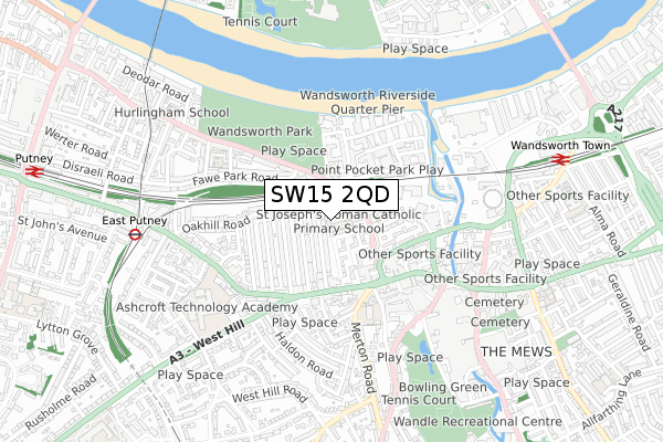 SW15 2QD map - small scale - OS Open Zoomstack (Ordnance Survey)