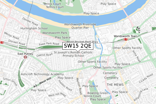 SW15 2QE map - small scale - OS Open Zoomstack (Ordnance Survey)