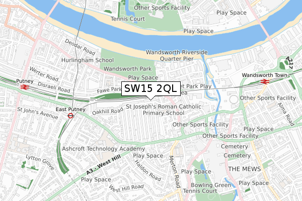 SW15 2QL map - small scale - OS Open Zoomstack (Ordnance Survey)