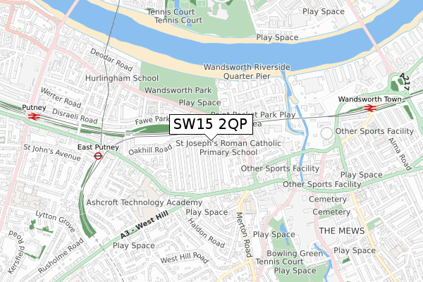 SW15 2QP map - small scale - OS Open Zoomstack (Ordnance Survey)