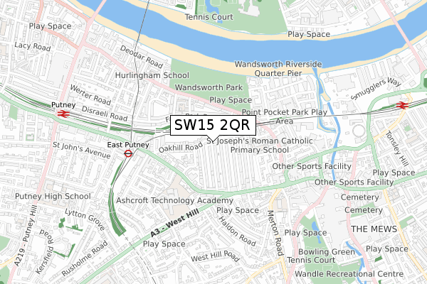 SW15 2QR map - small scale - OS Open Zoomstack (Ordnance Survey)